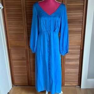 Free People blue midi dress with buttons up the front. Size 6 NWT